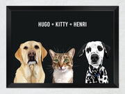 Load image into Gallery viewer, Three-pet framed portrait