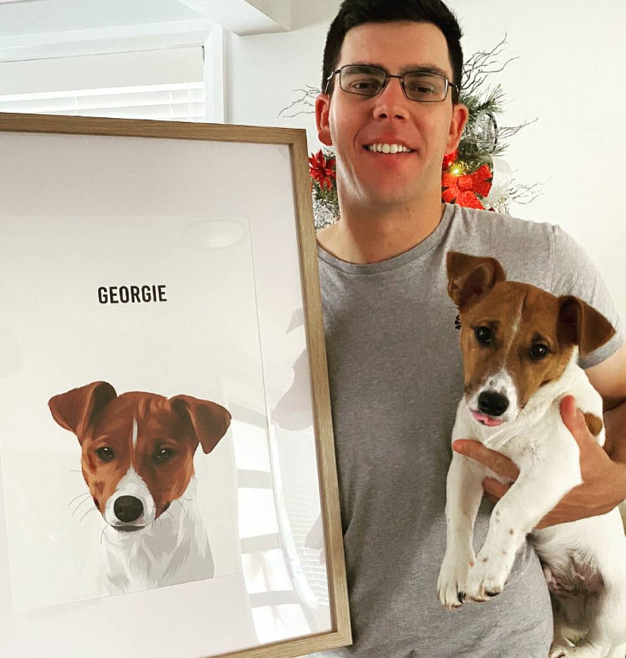 Man holding dog portrait