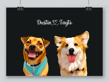 Two pet portrait on a charcoal background