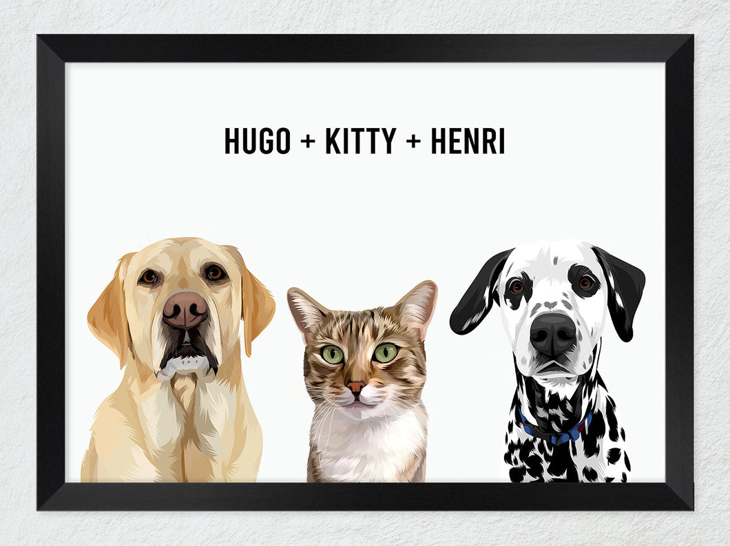 Three-pet framed portrait