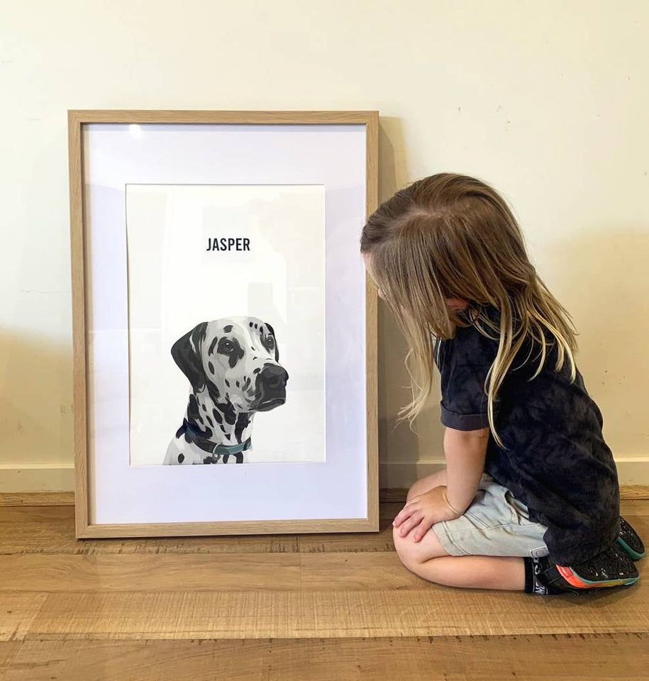 Photo of child and dog portrait