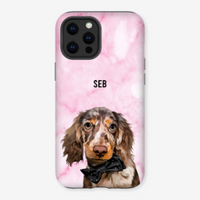 Load image into Gallery viewer, dapple dachshund on pink marble phone case
