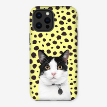 Load image into Gallery viewer, cat phone case on a yellow background
